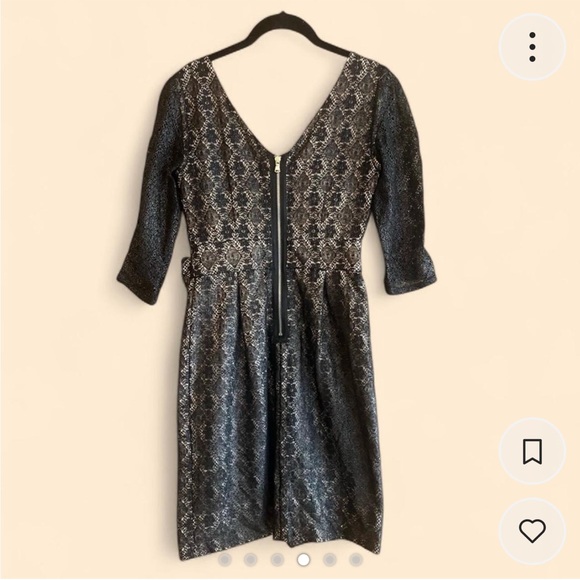 Marc by Marc Jacobs Black Lace 3/4 Length Sleeve Bow Knee Length Dress Size 2 - Picture 4 of 6